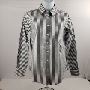 Brooks Brothers 4P Gray White Stripe Convertible Cuff Womens Petite